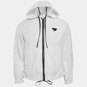 Pre Owned Prada White Terry Enamel Detail Metal Logo Zip-Up Hoodie Jacket S
