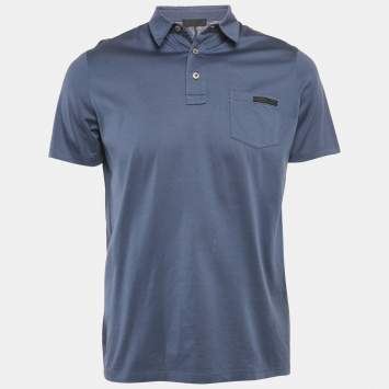 Pre Owned Prada Blue Cotton Jersey Polo T-Shirt M