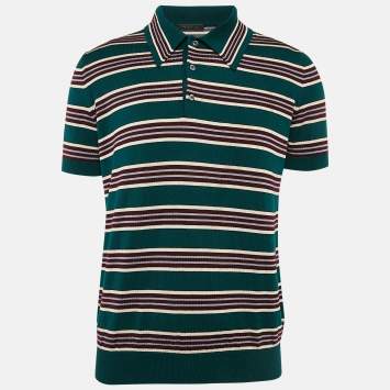 Pre Owned Prada Green Striped Jersey Polo T-Shirt XL