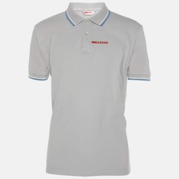 Prada Grey Cotton Pique Polo T-Shirt L