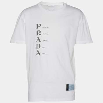 Prada White Cotton Prada Acronym T-shirt XXL