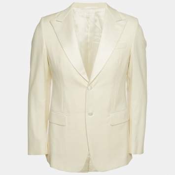 Prada Cream Satin Trim Collar Wool Regular Fit Blazer M
