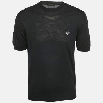 Pre Owned Prada Navy Blue Wool Crewneck T-Shirt L