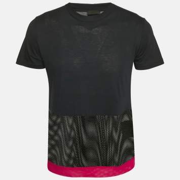 Prada Navy Blue Cotton Mesh Trimmed T-Shirt S