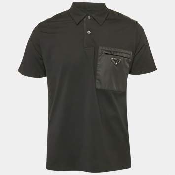 Pre Owned Prada Black Cotton Pocket Detail Polo T-Shirt XL