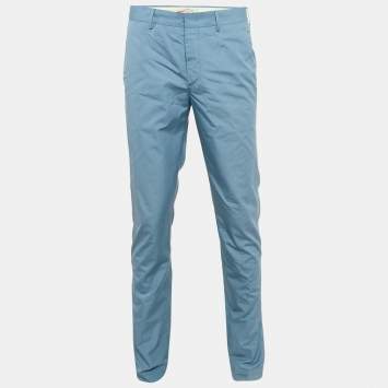 Prada Light Blue Cotton Regular Fit Trousers M