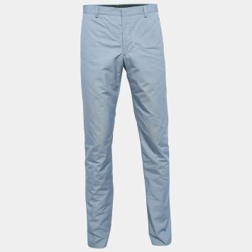Prada Blue Patterned Cotton Regular Trousers L