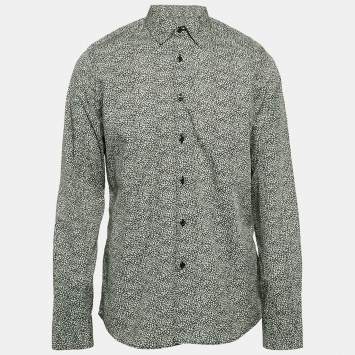 Pre Owned Prada White/Black Printed Cotton Long Sleeve Shirt XL