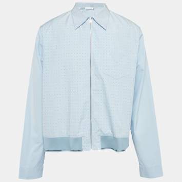 Prada Blue Studded Cotton Zip-Up Shirt XL