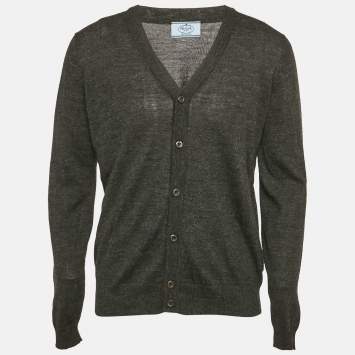 Prada Charcoal Grey Alpaca Wool Button Front Cardigan L 