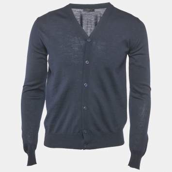Prada Navy Blue Wool Knit Long Sleeve Cardigan XS