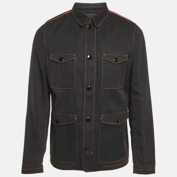 Prada Black Cotton Drill Button Front Long Sleeve Jacket M