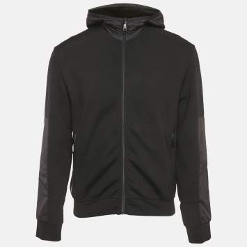 Prada Black Nylon Knit Zip-Up Hooded Jacket M
