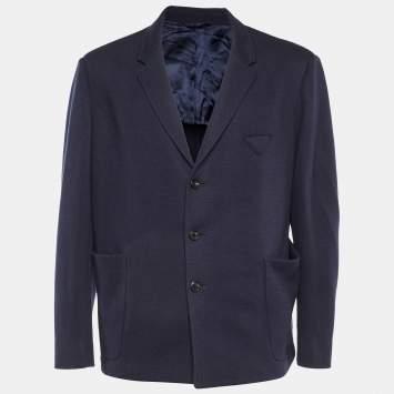 Prada Navy Blue Cashmere and Wool Single Breasted Blazer XXL