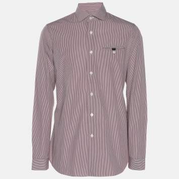 Pre Owned Prada Burgundy/White Pinstripe Cotton Long Sleeve Shirt S