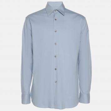 Pre Owned Prada Light Blue Stretch Cotton Long Sleeve Shirt S