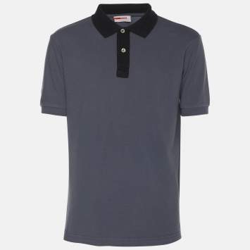 Pre Owned Prada Sport Grey Knit Collar Detail Polo T-Shirt L
