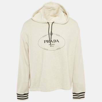 مملوكة مسبقًا Prada Grey Logo Embroidered Cotton Hoodie L