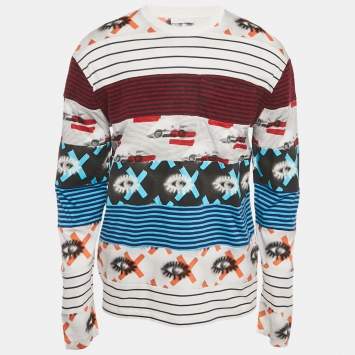 Pre Owned Prada Multicolor Multiprinted Cotton Knit Long Sleeve T-Shirt M
