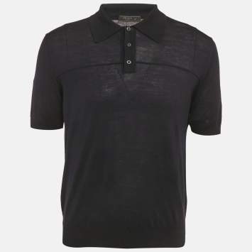 مملوكة مسبقًا Prada Navy Blue Jersey Polo T-Shirt L