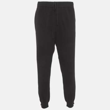 Pre Owned بنطال كشمير أسود بجلد تقليم برادا بمقاس كبير جداً جداً (٤ اكس لارج)