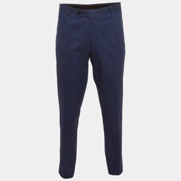 Pre Owned Prada Blue Cotton Formal Trousers XXXL