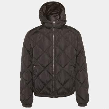 Pre Owned Prada Black Enamel Triangle Logo Nylon Quilted Jacket L