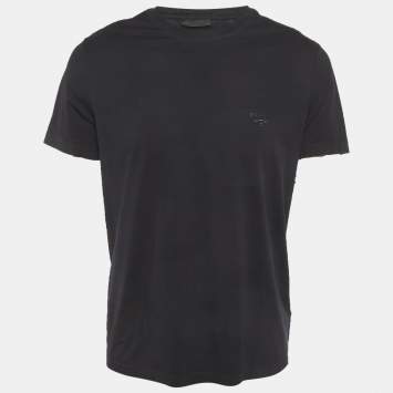 مملوكة مسبقًا تي شيرت برادا جيرسي مطرز بشعار أسود مقاس كبير جدًا