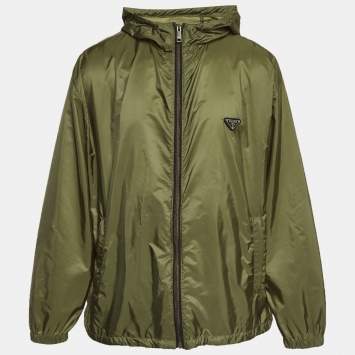 مملوكة مسبقًا Prada Military Green Synthetic Hooded Jacket XXL