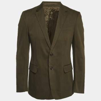 Pre Owned Prada Olive Green Gabardine Regular Fit Blazer L