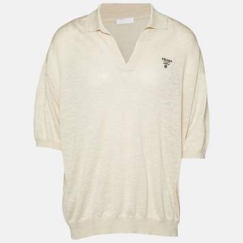 مملوكة مسبقًا تي شيرت بولو برادا مضلع بيج مقاس ثلاثة إكس لارج