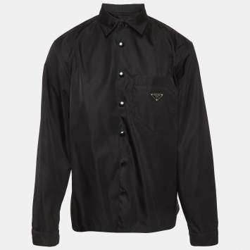 مملوكة مسبقًا Prada Black Re-Nylon Logo Plaque Long Sleeve Shirt L