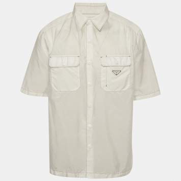 Pre Owned Prada White Re-Nylon Enamel Triangle Logo Shirt XXL
