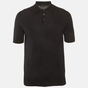 Pre Owned Prada Black Jersey Polo T-Shirt L