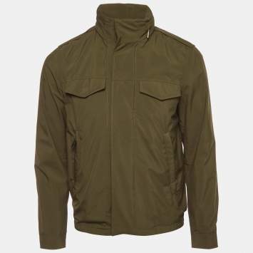 Pre Owned Prada Green Synthetic Military Style Unzippable Hood Jacket S