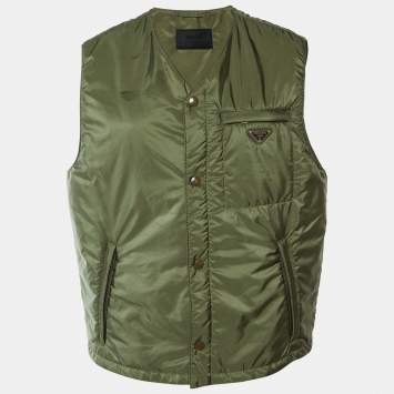 Pre Owned Prada Military Green Re-Nylon Button Up Vest XL