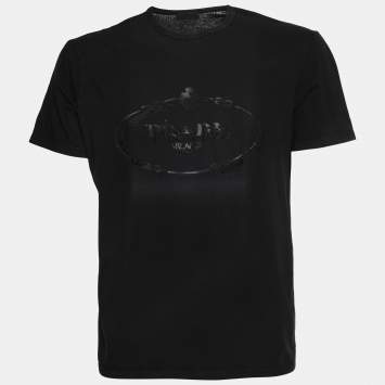 Pre Owned Prada Black Logo Graphic Jersey Knit T-Shirt L