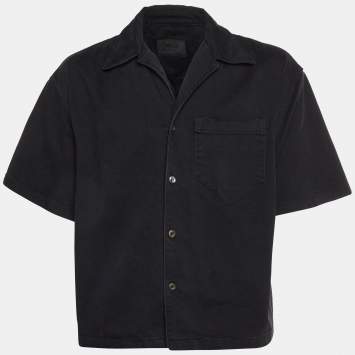 Pre Owned Prada Black Denim Distressed Bowling Shirt L