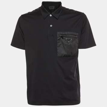 مملوكة مسبقًا Prada Black Stretch Cotton Re-Nylon Detail Pocket Polo T-Shirt XL 