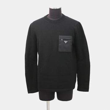 Pre Owned Prada Triangle Logo Sweater Size 52 Black Wool 100%