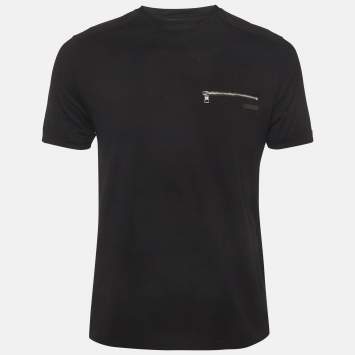 Pre Owned Prada Black Cotton and Re-Nylon Paneled Pocket T-Shirt M