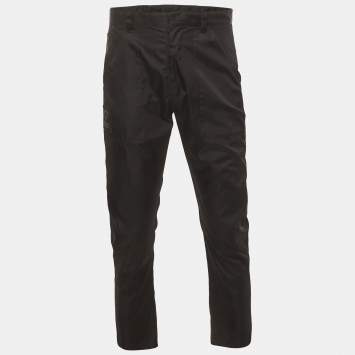 Pre Owned Prada Black Re-Nylon Triangle Logo Plaque Straight Leg Pants S