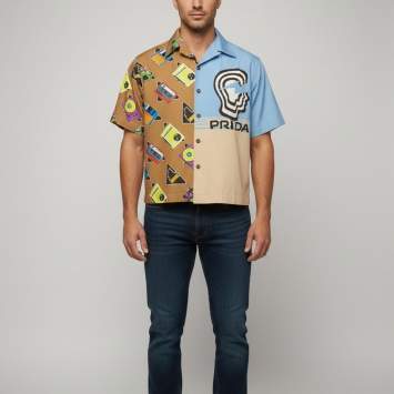 Pre Owned Prada Multicolour Graphic Print Cotton Double Match Bowling Shirt L