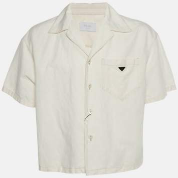Pre Owned Prada Cream Chambray Button Up Bowling Shirt M
