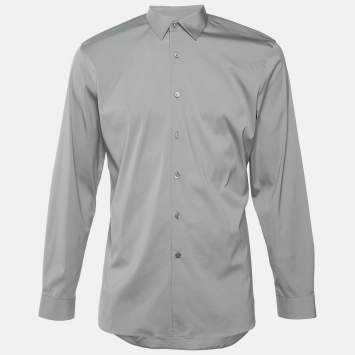 Pre Owned Prada Sage Green Stretch Cotton Long Sleeve Shirt M