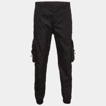 مملوكة مسبقًا Prada Black Re-Nylon Triangle Logo Patch Jogger Pants M 