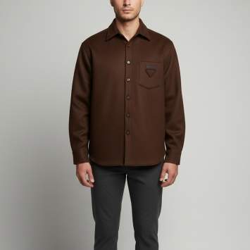Pre Owned Prada Brown Wool Blend Long Sleeve Shirt L 