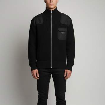 Pre Owned Prada Black Knit Zip Up Long Sleeve Jacket XL