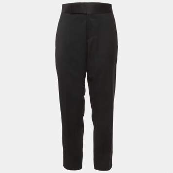 Pre Owned Prada Black Gabardine and Satin Straight Fit Tailored Trousers M