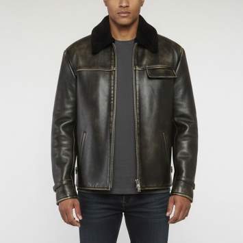 Pre Owned Prada Brown Nappa Leather and Shearling Bomber Jacket XL